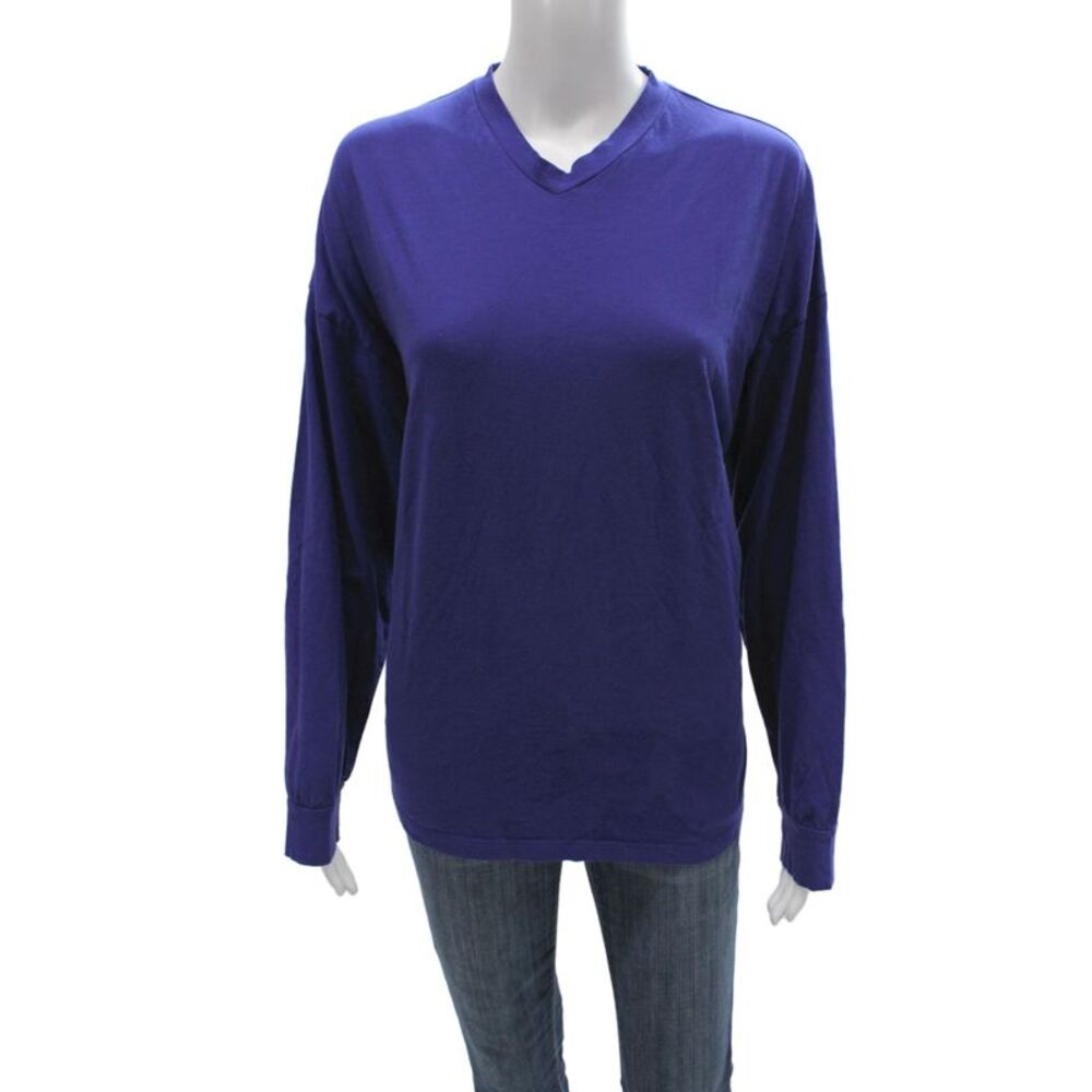 Skin Unisex Long Sleeve V-Neck T-Shirt Purple 100% Organic Pima Cotton Size 1